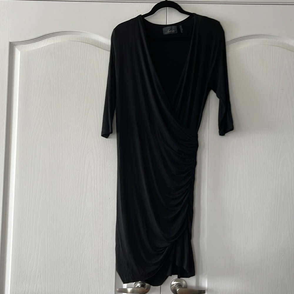 VGUC Line the Label black long sleeve ruched waist knee length dress